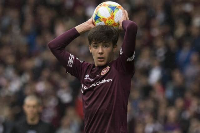 Aaron Hickey in action for Hearts. Picture: SNS