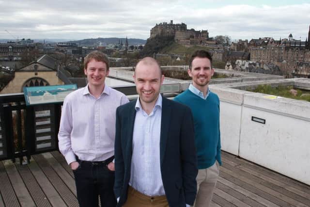 Bone (centre) with Airts co-founder Alastair Andrew (left) and chief commercial officer Richard Cassidy. Picture: Stewart Attwood