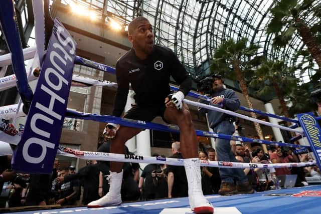 Anthony Joshua steps into the ring for a training session ahead of his fight against Andy Ruiz at Madison Square Garden. Picture: Al Bello/Getty