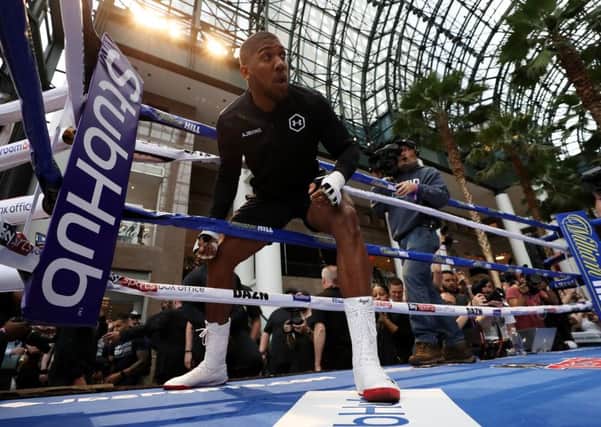 Anthony Joshua steps into the ring for a training session ahead of his fight against Andy Ruiz at Madison Square Garden. Picture: Al Bello/Getty