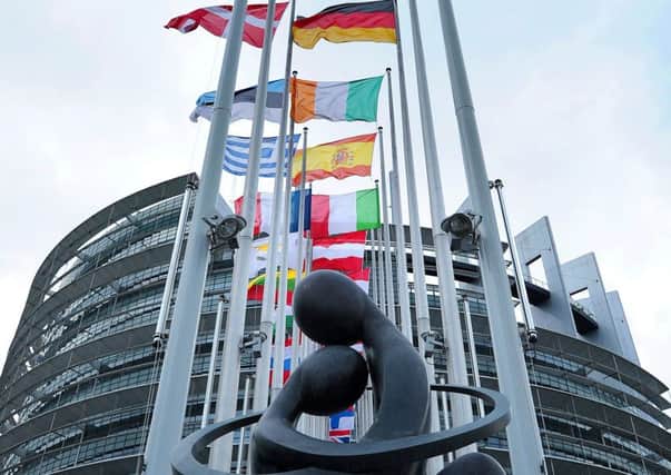 The sculpture "Europe a Coeur" ("Europe at Heart") by artist Ludmila Tcherina in front the European Parliament. Photo: FREDERICK FLORIN/AFP/Getty Images