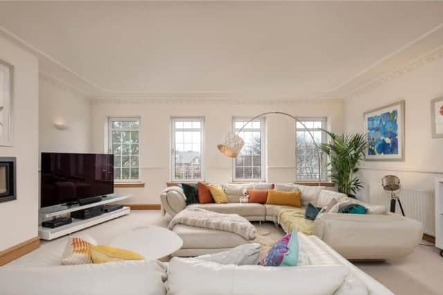 The spacious living room is perfect for family TV nights.