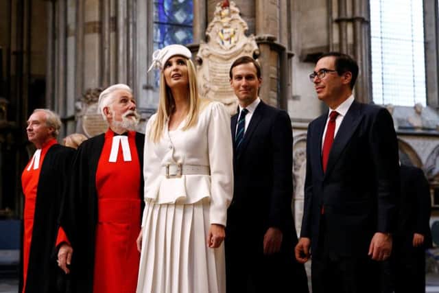 Ivanka Trump and Jared Kushner during a tour of Westminster Abbey in central London, on day one of US President Donald Trump's state visit to the UK. Picture: Henry Nicholls/PA Wire