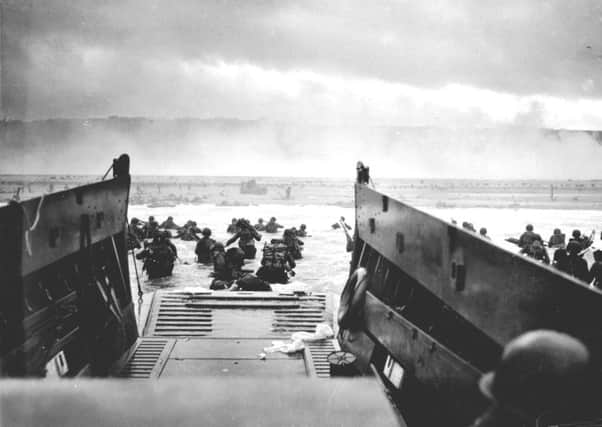 Troops head for the Normandy beaches during the D Day invasion of Woarld War Two