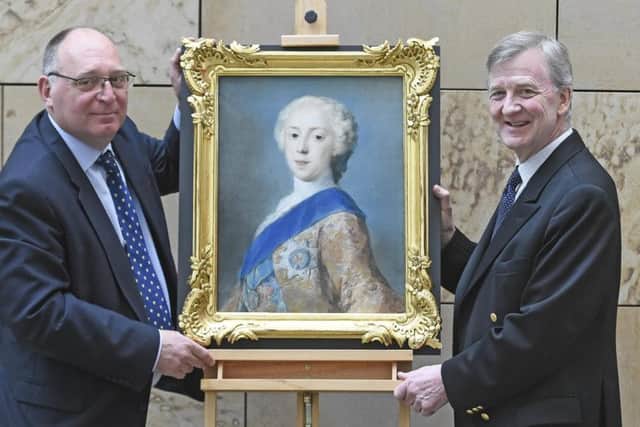 Peter Pininski (right) visited Edinburgh in April to unveil a rare portrait of a young Bonnie Prince Charlie that went on short-term display at the National Museum of Scotland. Picture: Neil Hanna/TSPL