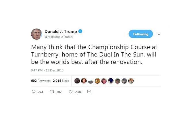 The president has frequently used social media to promote his two golf courses in Scotland