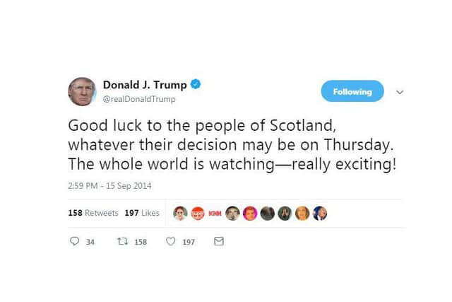 Trump, like many around the world, seemed captivated by the 2014 vote