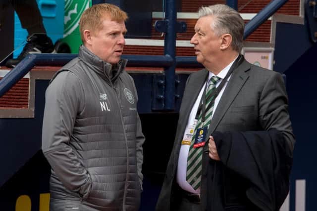 Celtic manager Neil Lennon (left) with club chief executive Peter Lawwell