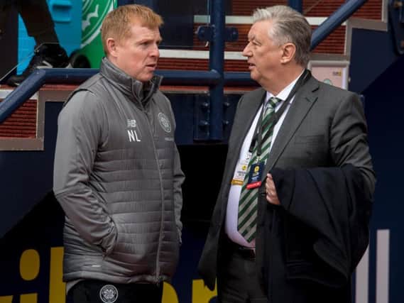 Celtic manager Neil Lennon (left) with club chief executive Peter Lawwell