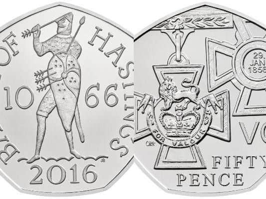 Among the collection is a 50 pence piece commemorating the 950th Anniversary of the Battle of Hastings (Photo: Royal Mint)