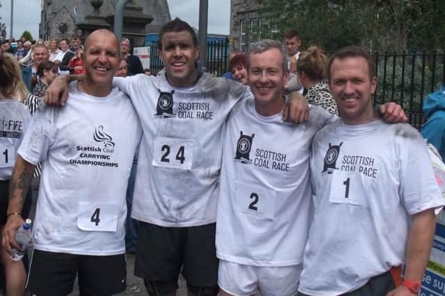 The Scottish Coal Race which has been going since 1994 - is run over a kilometre, uphill through the Fife village of Kelty, from the smiddy to the school, with women hefting 25 kilo bags and men double that.