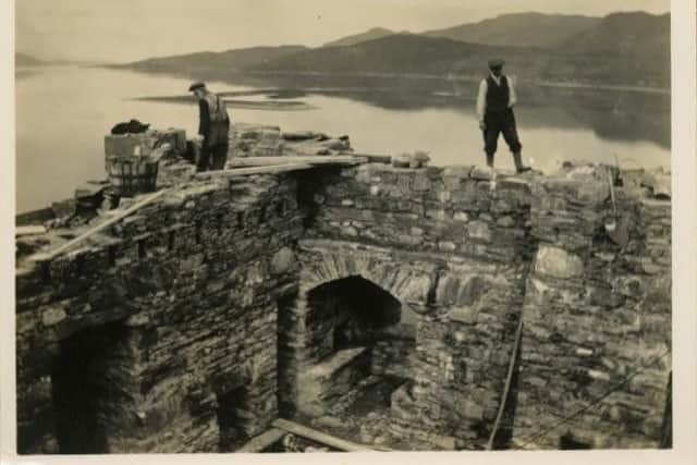 The restoration was a tough manual affair with a crane not used until the final stages of the job. PIC: Eilean Donan Castle.
