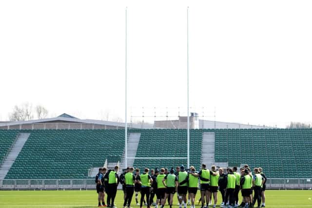 Glasgow Warriors train in front of a temporary stand at Scotstoun. Picture: Gary Hutchison/SNS/SRU