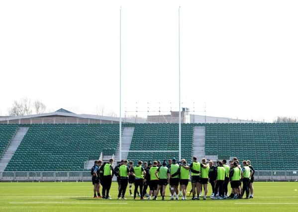 Glasgow Warriors train in front of a temporary stand at Scotstoun. Picture: Gary Hutchison/SNS/SRU