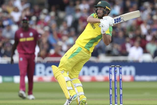 Australia's Nathan Coulter-Nile hits out on his way to making 92 from 60 balls against the West Indies at Trent Bridge. Picture: Rui Vieira/AP