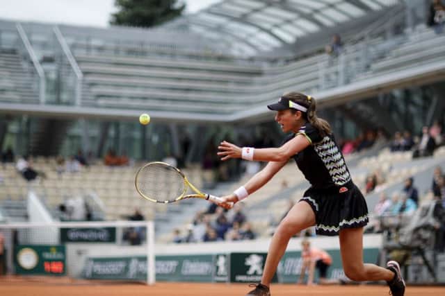 Johanna Konta in action during her defeat by Marketa Vondrousova on Court Simonne-Mathieu, which was less than half full. Picture: AFP/Getty