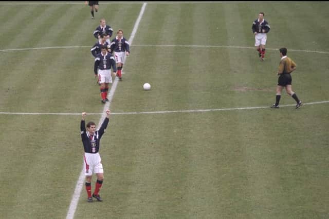 Tosh McKinlay celebrates after the three-second 'game' in Tallinn. Picture: Ben Radford/Getty