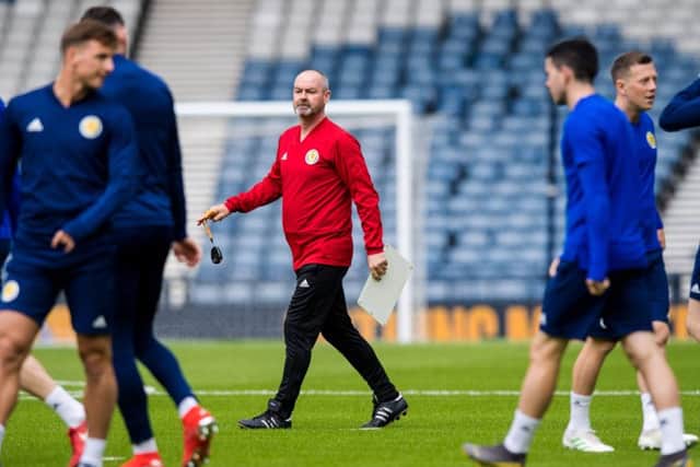 New Scotland manager Steve Clarke puts his squad through their paces at Hampden. Picture: Ross Parker/SNS