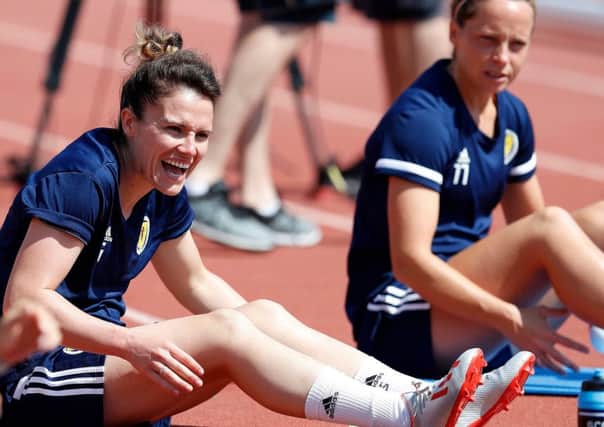 Scotland player Jo Love and team-mates train yesterday. Picture: Sebastien Nogier/Shutterstock