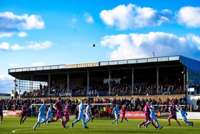 A general view of the main stand at Station Park, home of Forfar Athletic. Picture: SNS Group