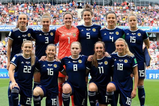 The Scotland team line up ahead of the game