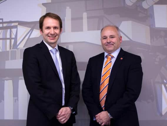 Bogi Vang (left), deputy country manager UK and senior financial adviser at DNO North Sea with Well-Safe Solutions chief executive Phil Milton. Picture: contributed.