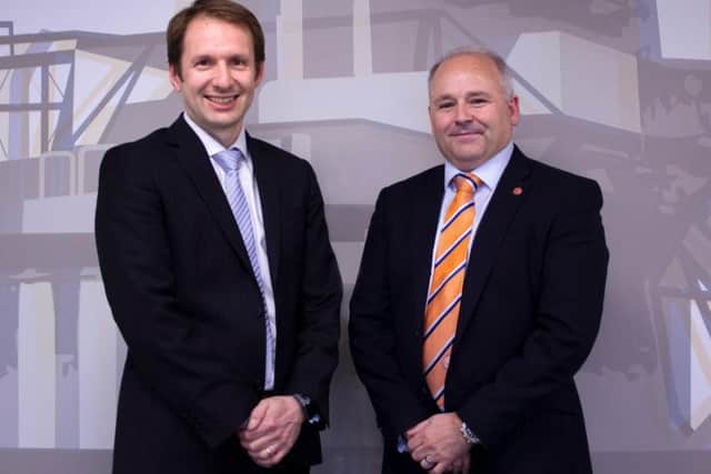 Bogi Vang (left), deputy country manager UK and senior financial adviser at DNO North Sea with Well-Safe Solutions chief executive Phil Milton. Picture: contributed.