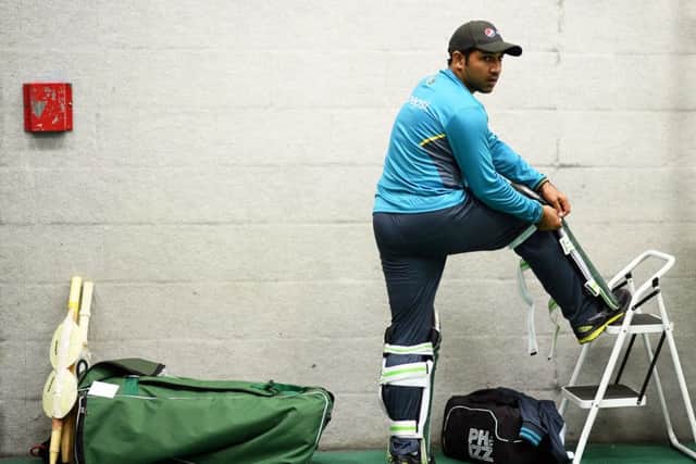 Pakistan captain Sarfaraz Ahmed prepares for a net session ahead of the game against Australia. Picture: Harry Trump/Getty