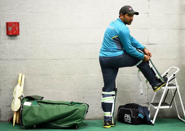 Pakistan captain Sarfaraz Ahmed prepares for a net session ahead of the game against Australia. Picture: Harry Trump/Getty