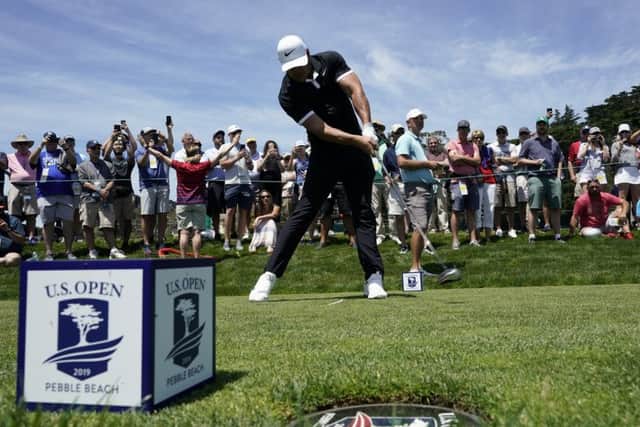 Brooks Koepka hits his tee shot on the ninth hole during a practice round for the US Open. Picture: David J Phillip/Ap