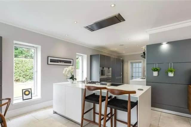 The kitchen has options for dining as well.