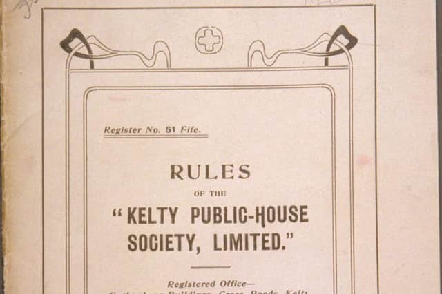 The 1909 printed rules of the Kelty Public House Society. Their registered office was in the Gothenburg buildings, Cross Road, Kelty, Fife.  Fife Library Service, West.