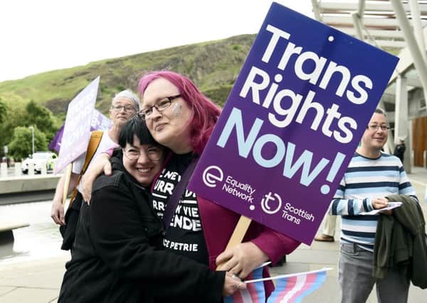 Demonstration outside Scottish Parliament to decide whether a question should appear around transgender status on the next census. Picture: Lisa Ferguson