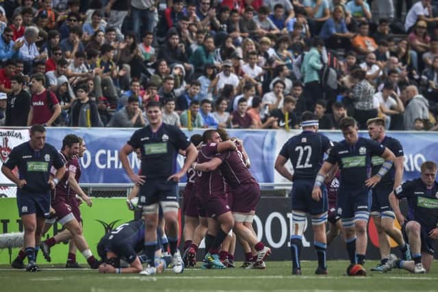 Georgia celebrate at full-time but defeat for Scotland leaves them in the bottom four of the World U20 Championship. Picture: Marcelo Endelli/Getty