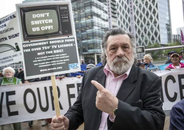 Ricky Tomlinson joins protestors outside BBC Media City in Salford, Greater Manchester, at the broadcaster's decision to axe free TV licences for 3.7 million pensioners. Picture: Danny Lawson/PA Wire