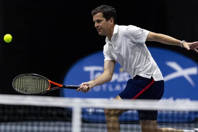 Tim Henman in action at at Gleneagles in the ATP Champions Tour. Picture: Alan Rennie