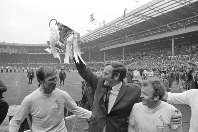 Don Revie raises the FA Cup after Leeds Uniteds victory over Arsenal in 1972. Picture: Getty.