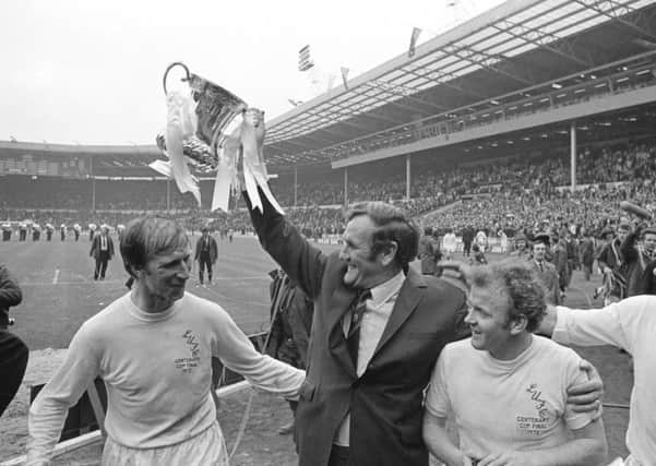 Don Revie raises the FA Cup after Leeds Uniteds victory over Arsenal in 1972. Picture: Getty.