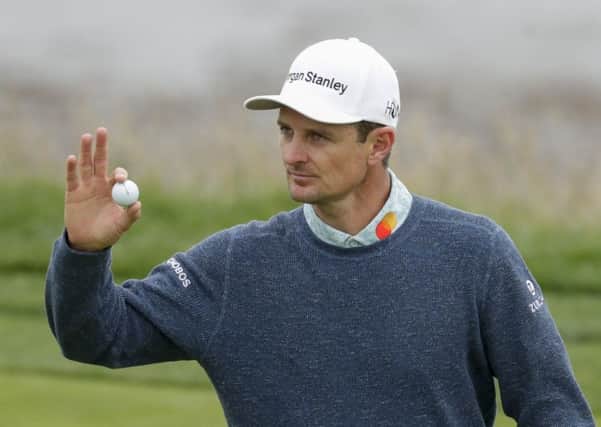 Justin Rose acknowledges the crowd during the third round of the 119th US Open at Pebble Beach. Picture: AP