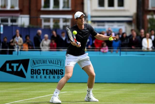 Andy Murray training yesterday at Queens Club. Picture: PA.