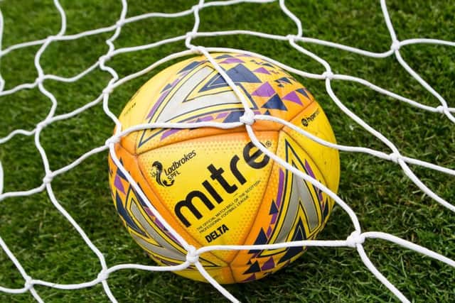 A general view of an SPFL football in a goal