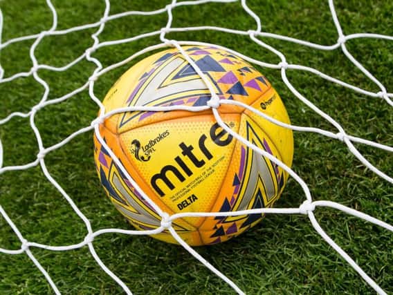 A general view of an SPFL football in a goal