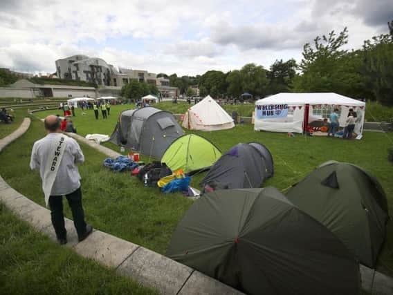 The camp outside Holyrood. Protesters plan to remain there until Thursday