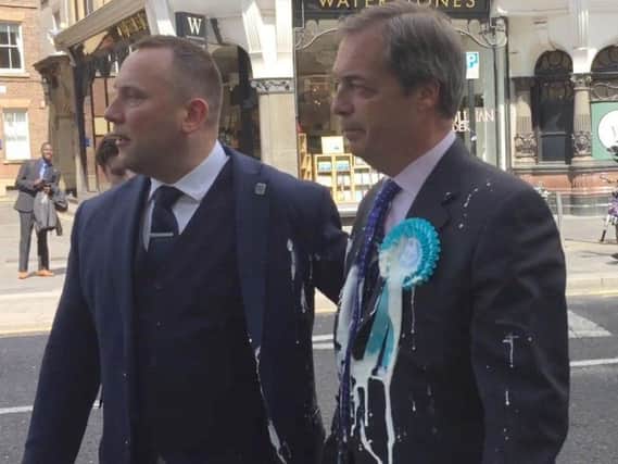Paul Crowther has said he now regretted throwing a 5.25 Five Guys banana and salted caramel milkshake over Nigel Farage, telling police it was a moment of madness. Picture: PA