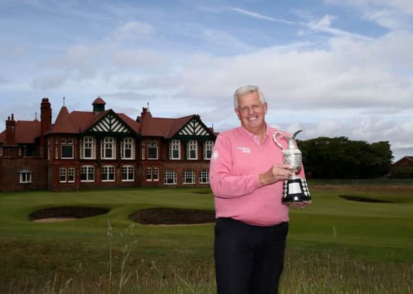 Colin Montgomerie, posing with the Senior Open Championship trophy at Royal Lytham, which will host the event next month, has likened Brooks Koepka to Tiger Woods at his major-winning best. Picture: Getty.