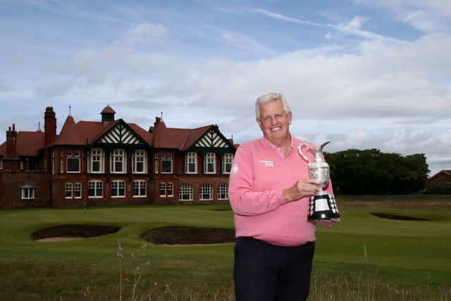 Colin Montgomerie, posing with the Senior Open Championship trophy at Royal Lytham, which will host the event next month, has likened Brooks Koepka to Tiger Woods at his major-winning best. Picture: Getty.