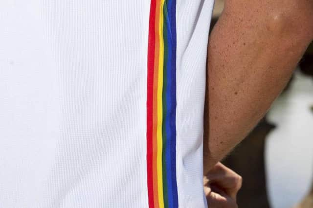 Partick Thistle's new away jersey includes an LGBT rainbow stripe. Picture: SNS
