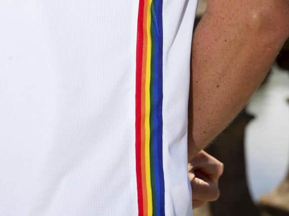 Partick Thistle's new away jersey includes an LGBT rainbow stripe. Picture: SNS