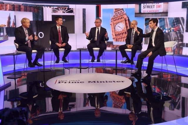 The remaining five candidates for the Tory leadership debate during tonight's live TV event on the BBC. Picture: Jeff Overs/BBC/PA Wire