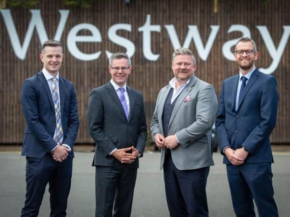 Craig Semple, associate director of Avison Young; Derek Mackay, MSP for Renfrewshire North and West; Simon Hannah, managing director of JW Filshill; and Andrew McCracken, director of JLL. Picture: Contributed